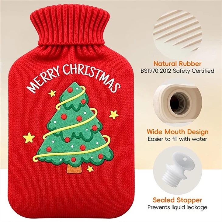 Best Gift Rubber Hot Water Bottle With Christmas Knitted Cover Holly factory