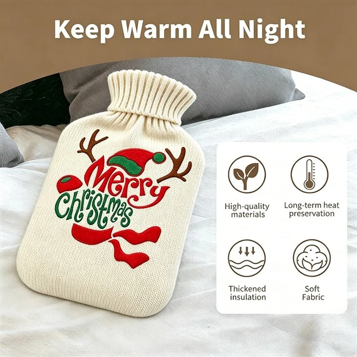 Best Gift Rubber Hot Water Bottle With Christmas Knitted Cover Holly high quality