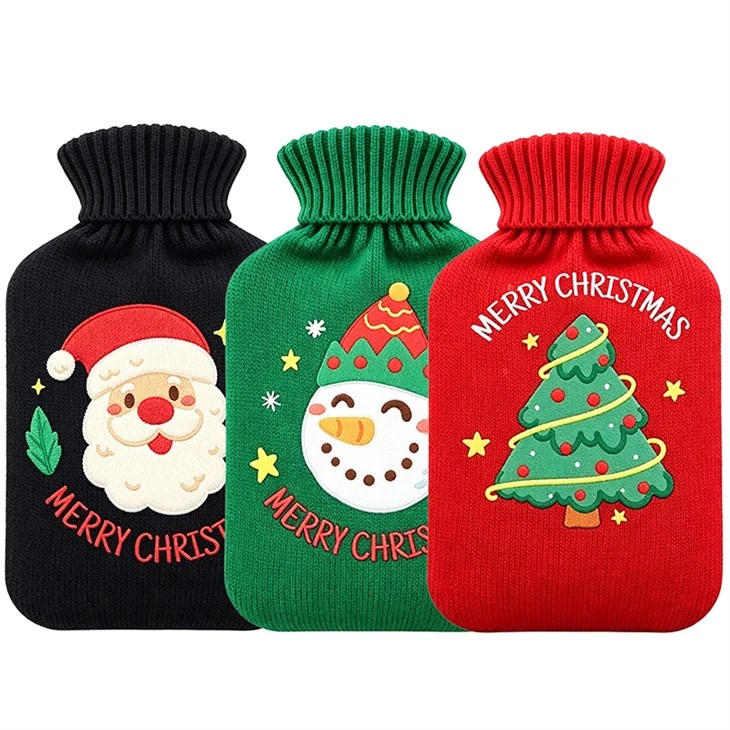 Best Gift Rubber Hot Water Bottle With Christmas Knitted Cover Holly